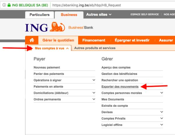 Interface ING pour exporter